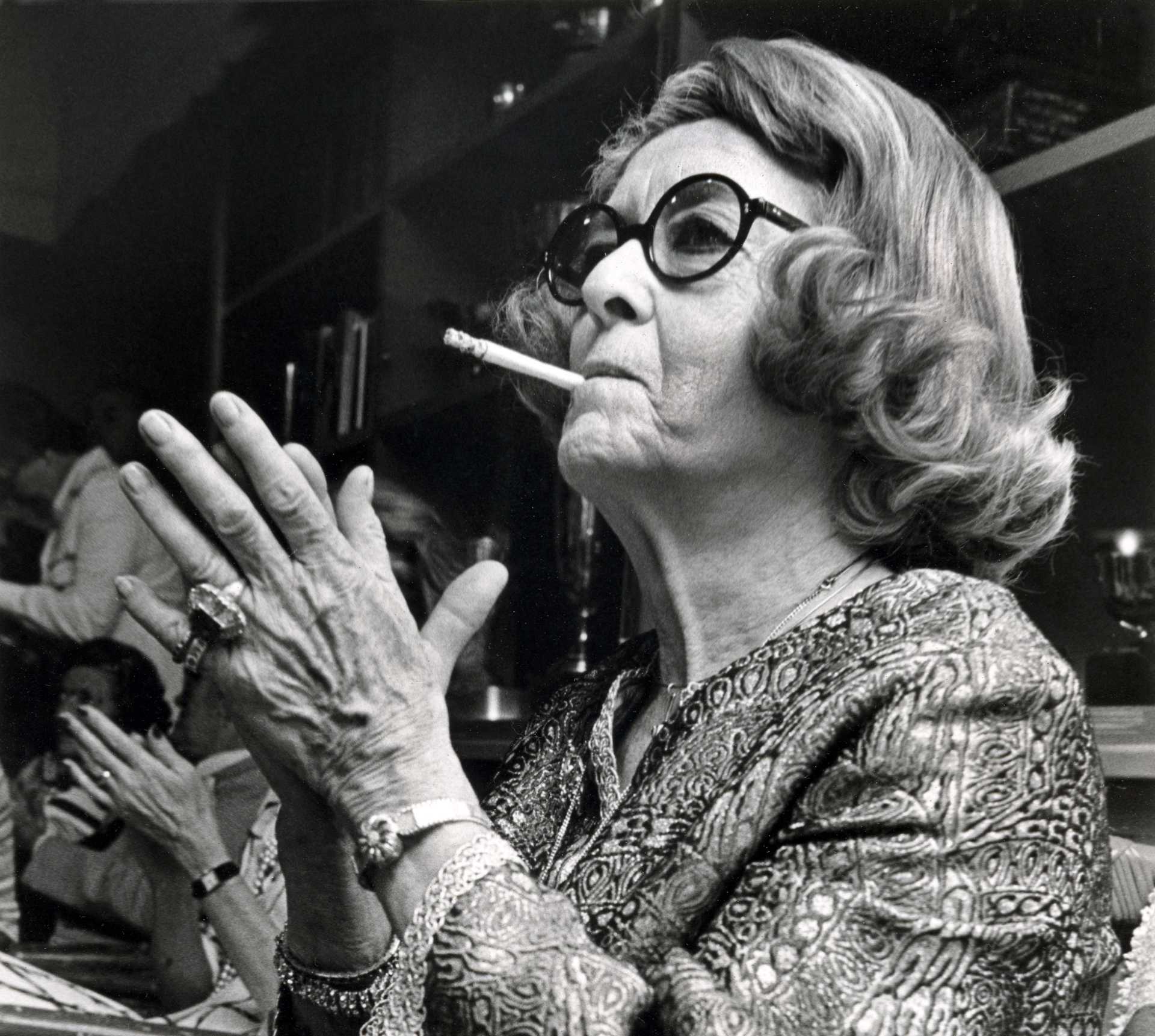 Legendary actress Bette Davis and her ubiquitous cigarette. 1976