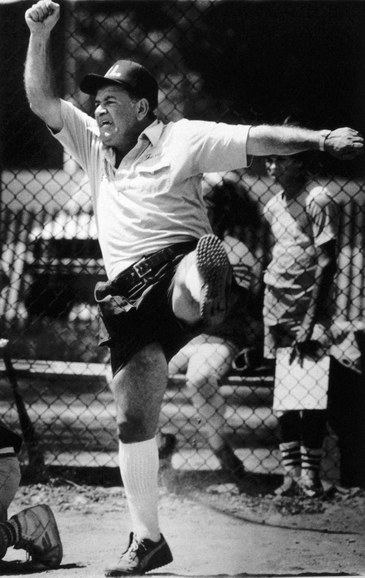 Umpire Jerry DeJulia calls a baseball game. 1987