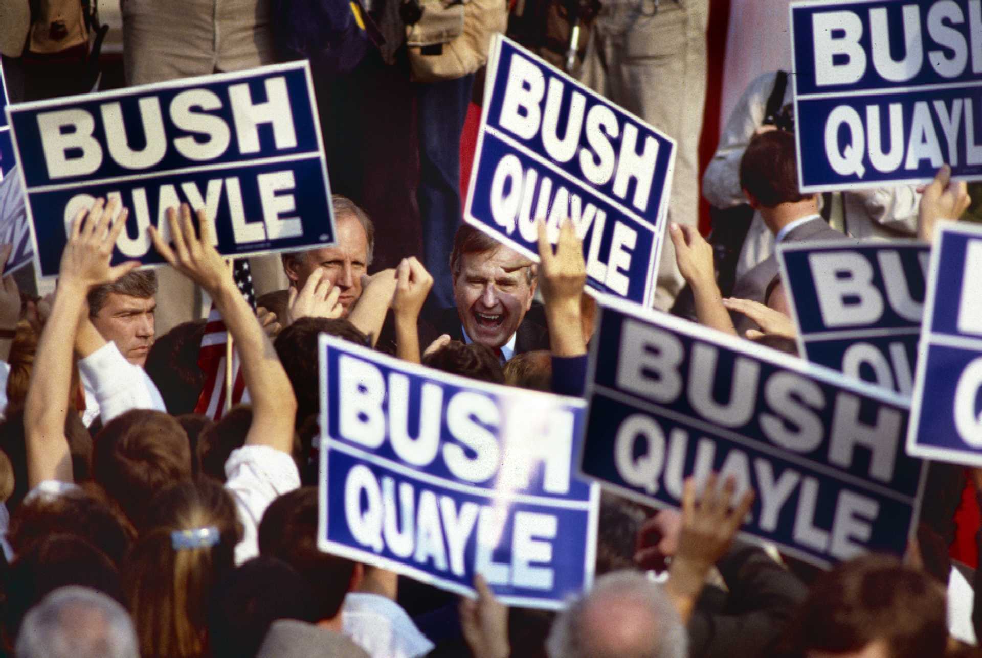 George H. W. Bush, campaigning for president, makes a stop in Connecticut.
